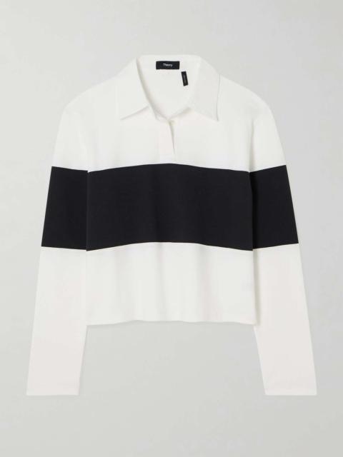 Clinton cropped striped Supima cotton shirt White
