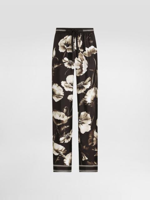 Dolce & Gabbana Poppy-print silk twill trousers