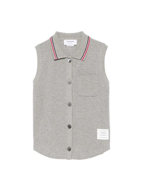 Thom Browne Cotton Waffle Sleeveless Button Shirt Women