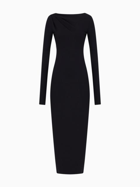 EMPORIO ARMANI Stretch wool-blend midi sheath dress with draping
