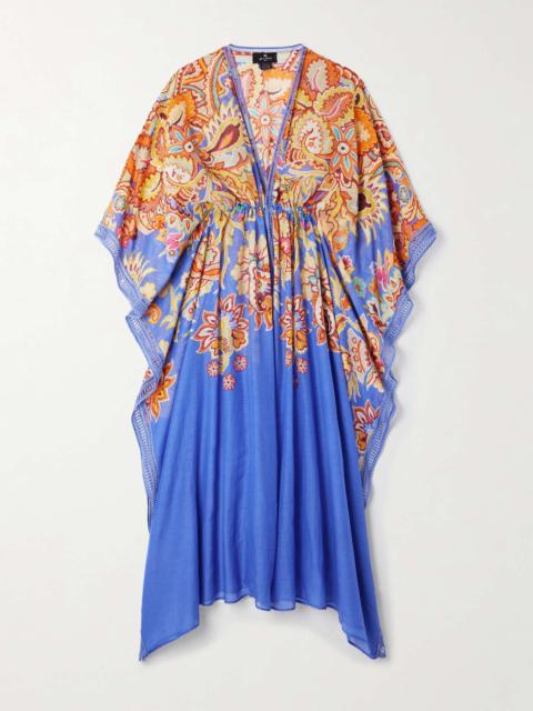 Printed cotton and silk-blend voile kaftan Blue