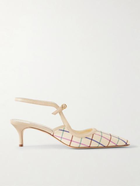 Manolo Blahnik Atochas 50 Leather-trimmed Checked Canvas Pumps