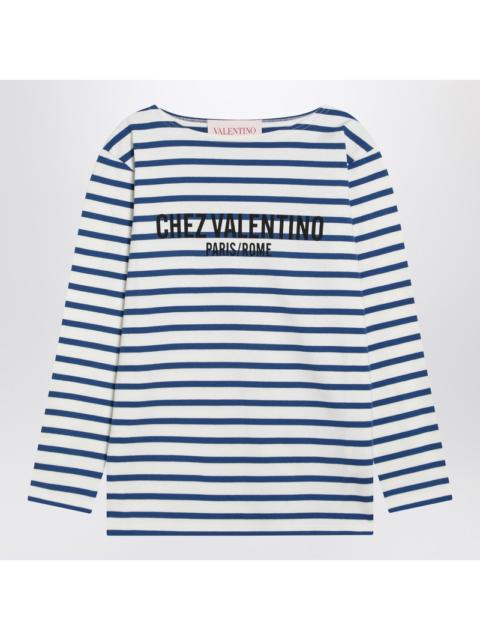 Ivory t-shirt with blue stripes Chez Valentino