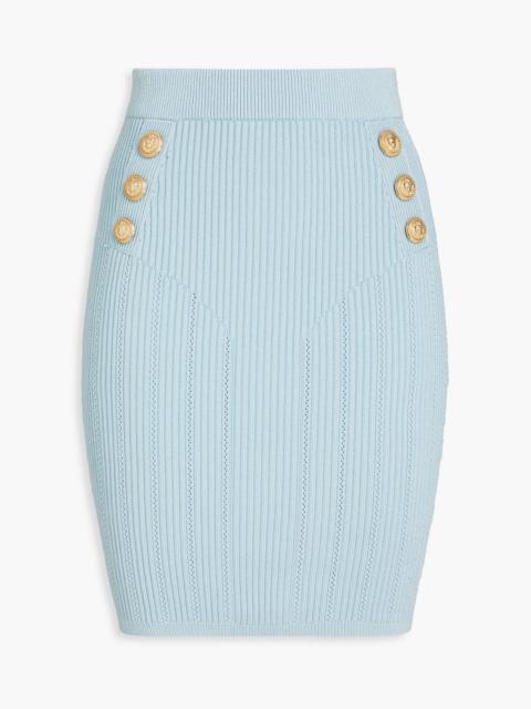 Balmain Button-embellished ribbed-knit mini skirt