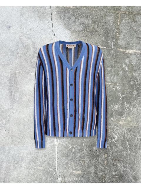 stripe-pattern V-neck cotton cardigan