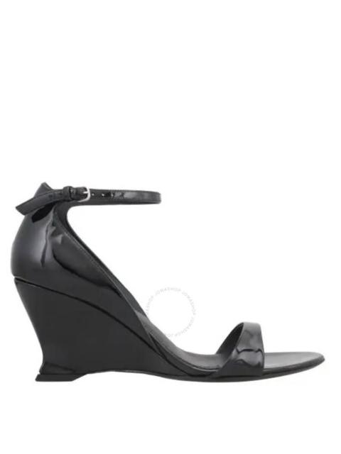 FERRAGAMO Ferragamo Black Vernice Open-Toe Wedge Sandals
