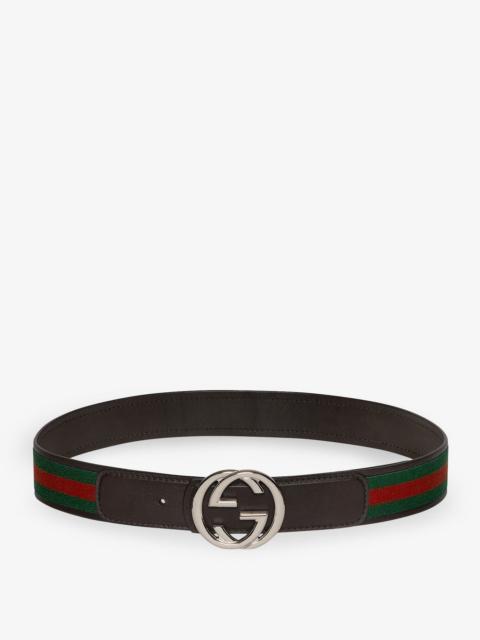 GUCCI Gucci Web Fabric And Leather Belt