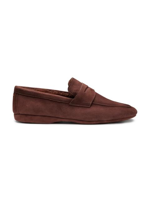Santoni Men’s dark brown suede slipper with fur