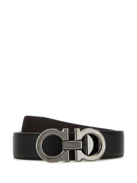 FERRAGAMO Black leather reversible belt