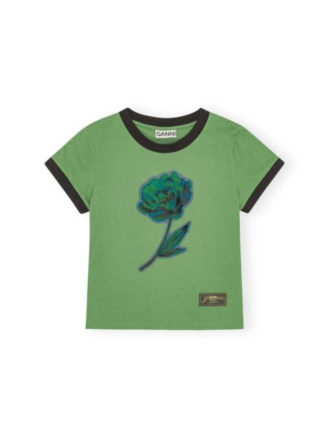 GANNI Basic Cotton Jersey Peony Cropped T-Shirt