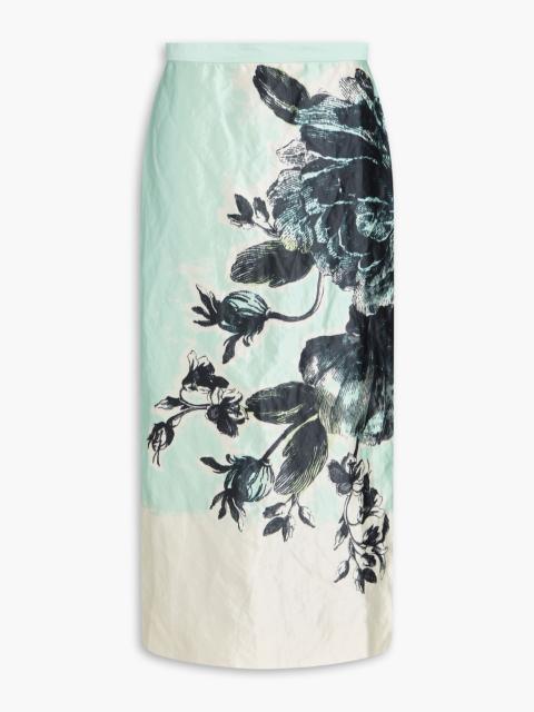 Erdem Floral-print crinkled-satin midi skirt