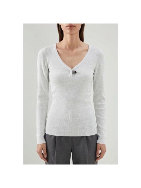 Brunello Cucinelli Brunello Cucinelli Light Grey Ribbed Knit Top