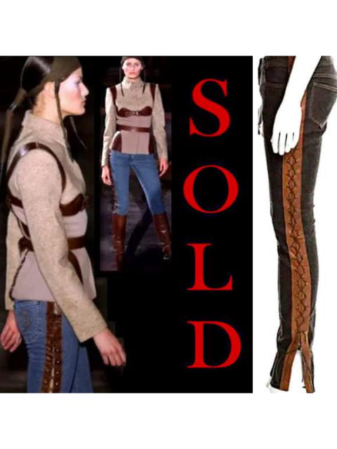 ALEXANDER MCQUEEN Vintage Denim Jeans w/ Leather Lace Up Sides 2002 Fall Runway