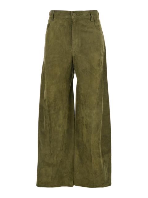 Marni Marni Women Green Pants With Wide Leg And Logo Patch On The Rear In Suede Woman