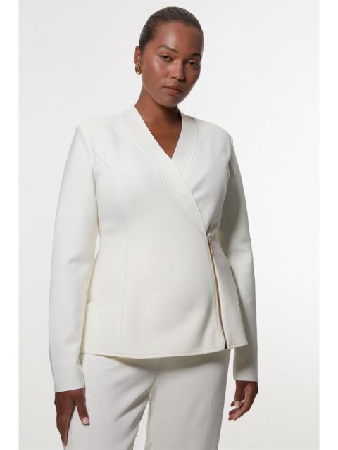 KAREN MILLEN Plus Size Figure Form Bandage Knit Side Zip Longline Jacket