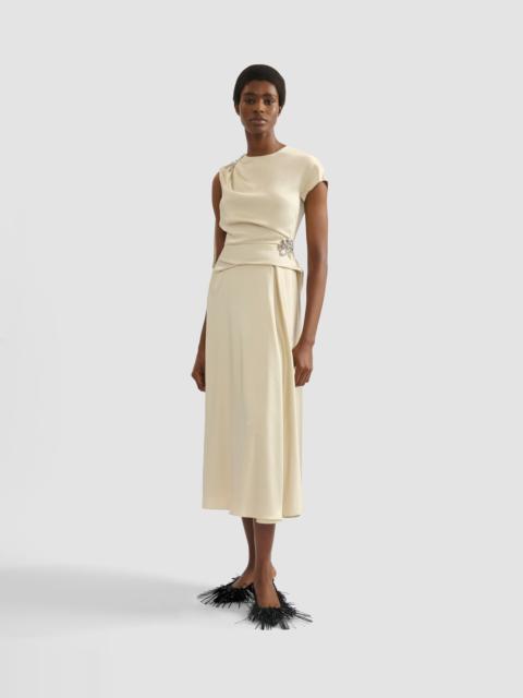 Erdem EMBELLISHED SATIN CADY DRAPED MIDI DRESS
