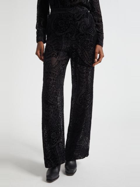 Etro Etro Paisley Devoré Velvet Straight Leg Pants in Printed Black Base at Nordstrom