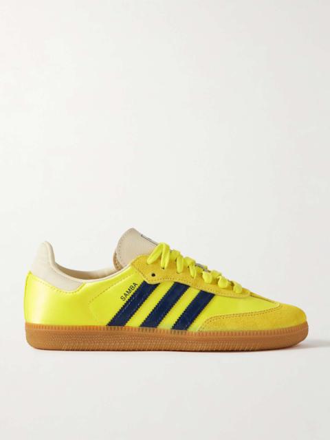 Samba OG suede and leather-trimmed satin sneakers Chartreuse