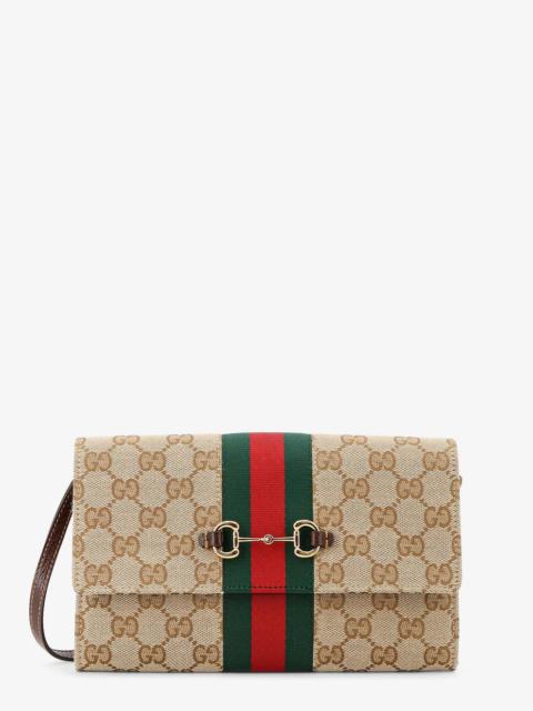 GUCCI Gucci Horsebit Web Wallet With Chain Beige