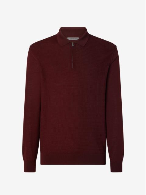 CORNELIANI Burgundy zip-up extra fine wool polo shirt