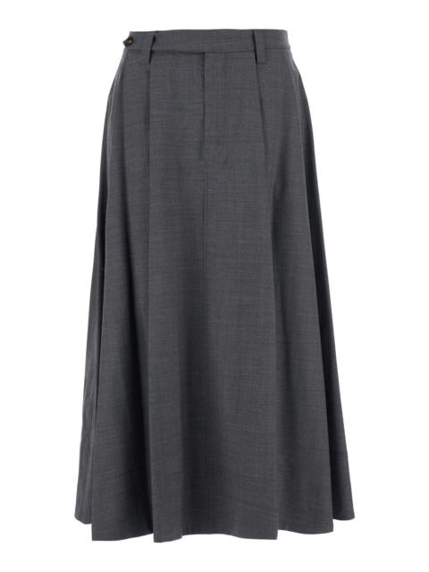 Brunello Cucinelli Brunello Cucinelli Women Grey Midi Skirt With Button Closure On The Side And Monil Detail On The Bel