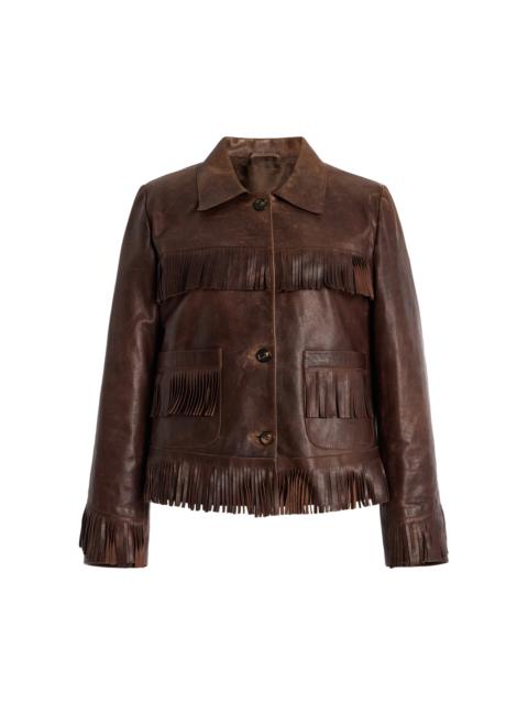 NILI LOTAN Lazare Fringed Leather Jacket brown