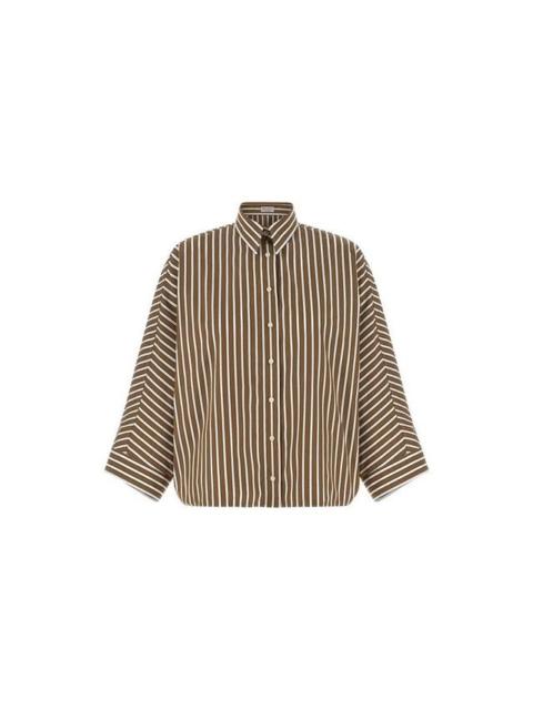 Brunello Cucinelli BRUNELLO CUCINELLI Brown Striped Cotton Shirt New & Authenti