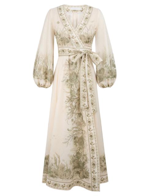 Zimmermann Wanderlust Wrap Midi Dress in Khaki Toile