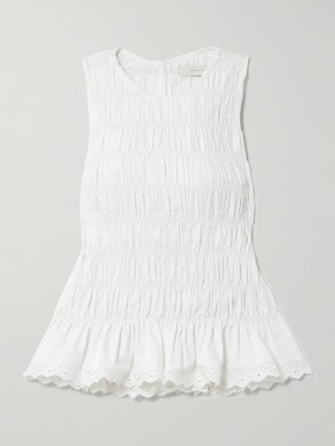 FAITHFULL Thea Shirred Broderie Anglaise-trimmed Cotton Top