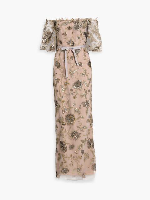 Other Designers Off-the-shoulder embellished tulle gown