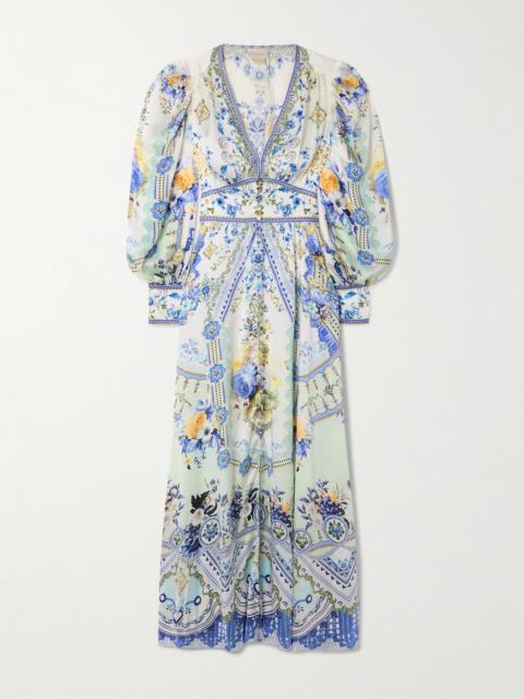 CAMILLA Crystal-embellished Shirred Printed Silk Maxi Dress
