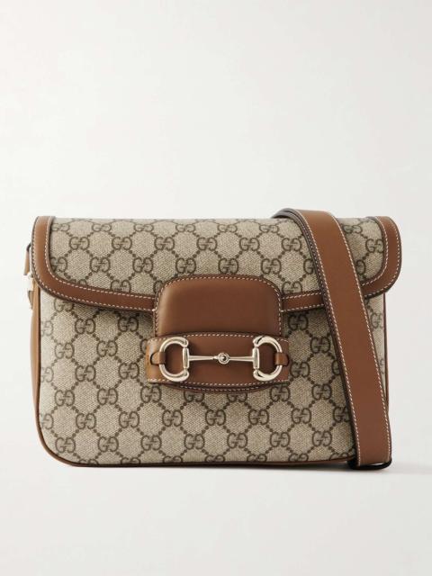 Horsebit 1955 leather-trimmed printed coated-canvas shoulder bag Brown