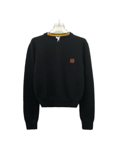 Loewe Loewe Logo Embroidered Wool Crew Neck Long Sleeve Knit Sweater Black