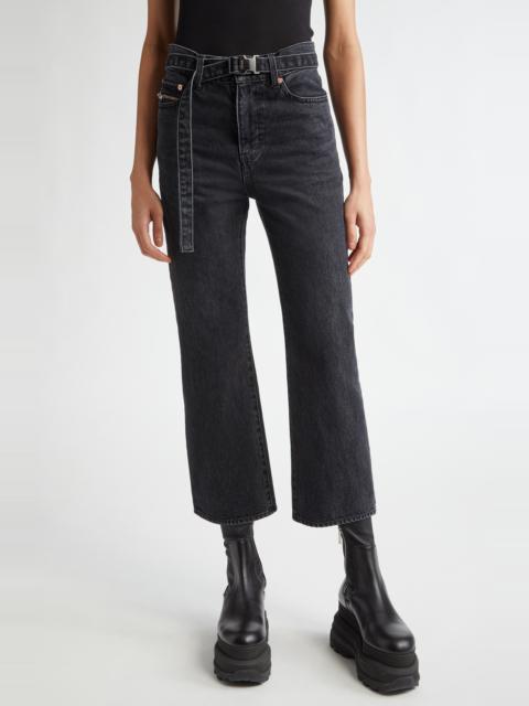 sacai Sacai Belted Crop Bootcut Jeans in Black at Nordstrom