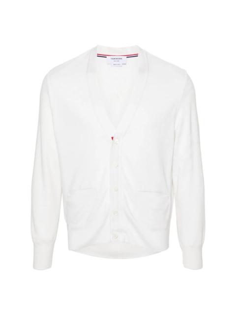 Thom Browne Silk Pique 4-Bar V Neck Cardigan