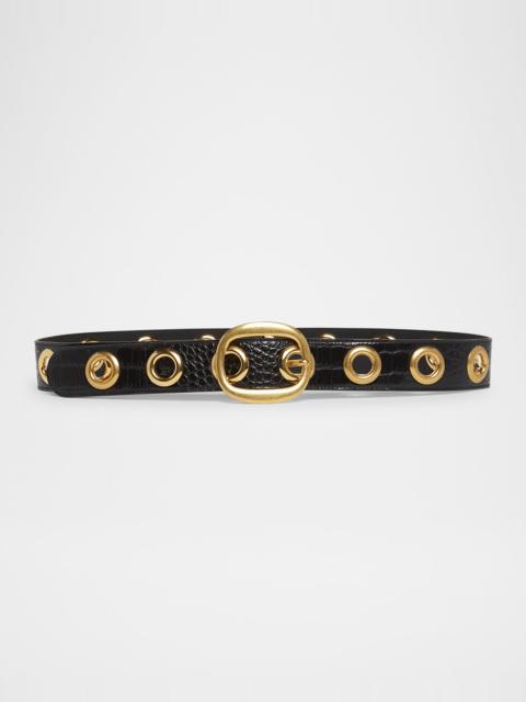 TOM FORD Ursula Stamped Croc-Embossed Leather Belt