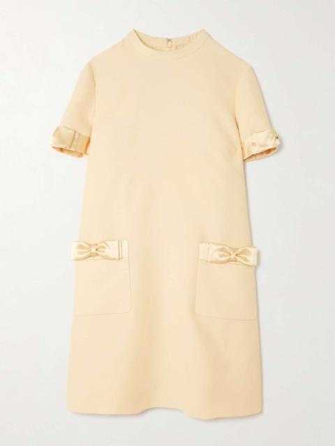 Bow-detailed satin-trimmed wool and silk-blend mini dress Cream