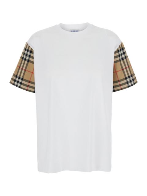 Burberry Women White T-Shirt With Vintage Check Motif On The Sleeves In Cotton Woman