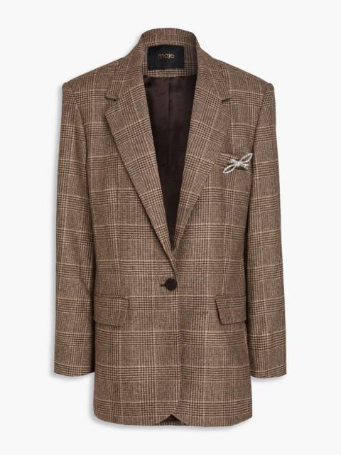maje Embellished checked tweed blazer