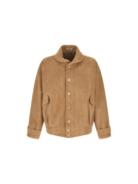 AURALEE Auralee Beige Leather Jacket New & Authentic (Men's size:XL;