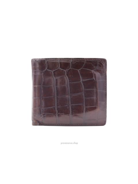 SAINT LAURENT YSL Crocodile Print Bifold Wallet - Chocolate