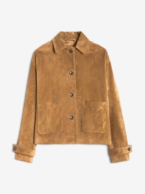 7 For All Mankind Suede Cropped Chore Jacket in Tobacco