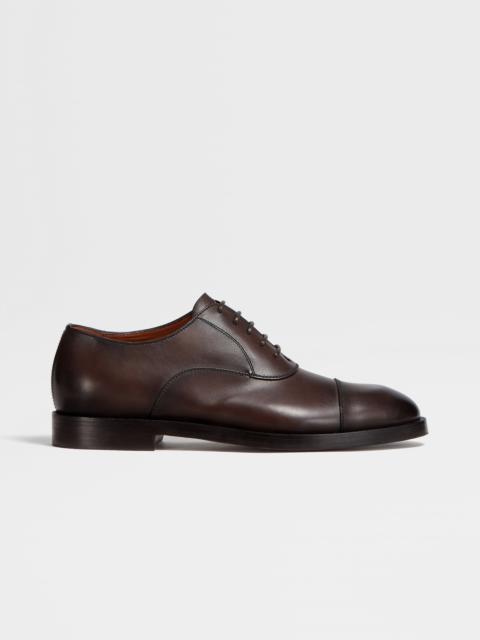 ZEGNA DARK BROWN LEATHER TORINO OXFORD SHOES