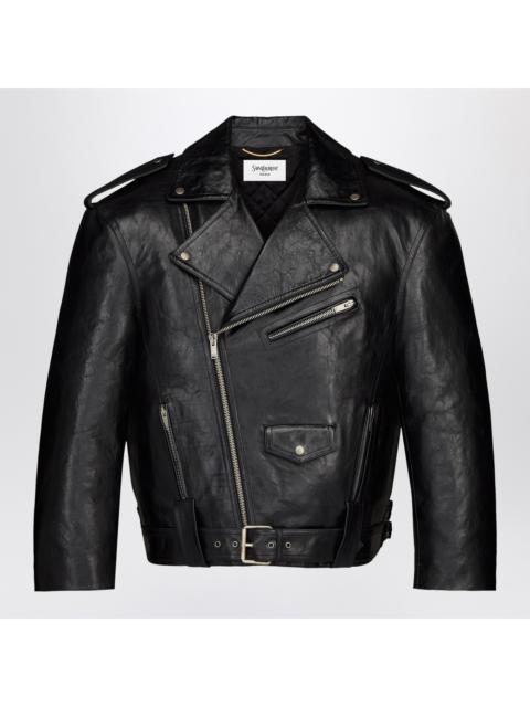 SAINT LAURENT Saint Laurent Pebbled Leather Biker Jacket In Black Women
