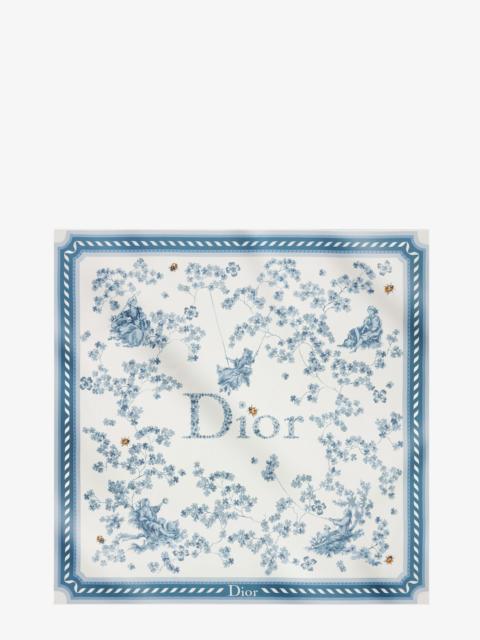 Dior Dior Silk Scarf With Toile De Jouy Clover 90 Pattern