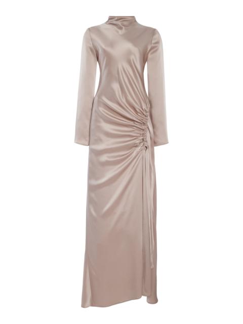 LAPOINTE Exclusive Gathered Satin Maxi Dress metallic