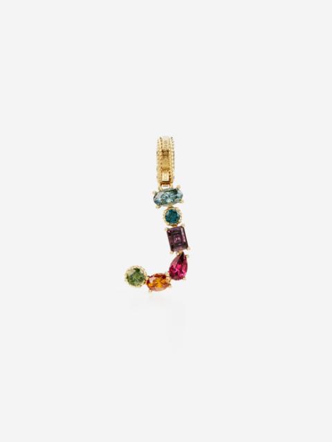 Dolce & Gabbana Charm J Lettering 18-carat yellow gold and multicolored gems