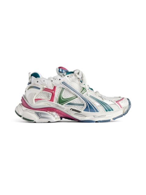 BALENCIAGA Women's Runner Sneaker in White/dark Green/blue/pink