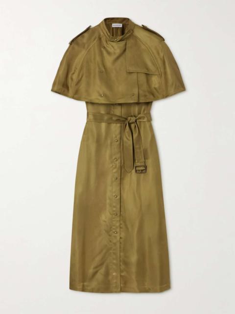 Layered belted satin-twill midi dress Green