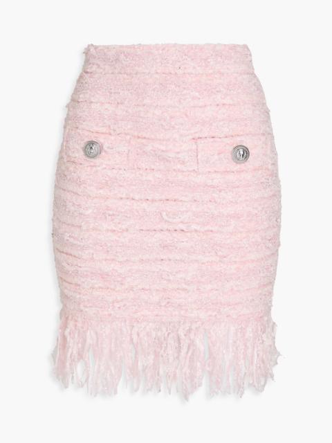 Balmain Fringed metallic bouclé-knit mini skirt
